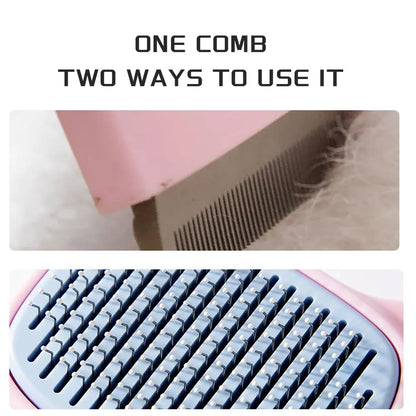 Blue pet grooming brush with deshedding teeth and dematting comb for dogs and cats