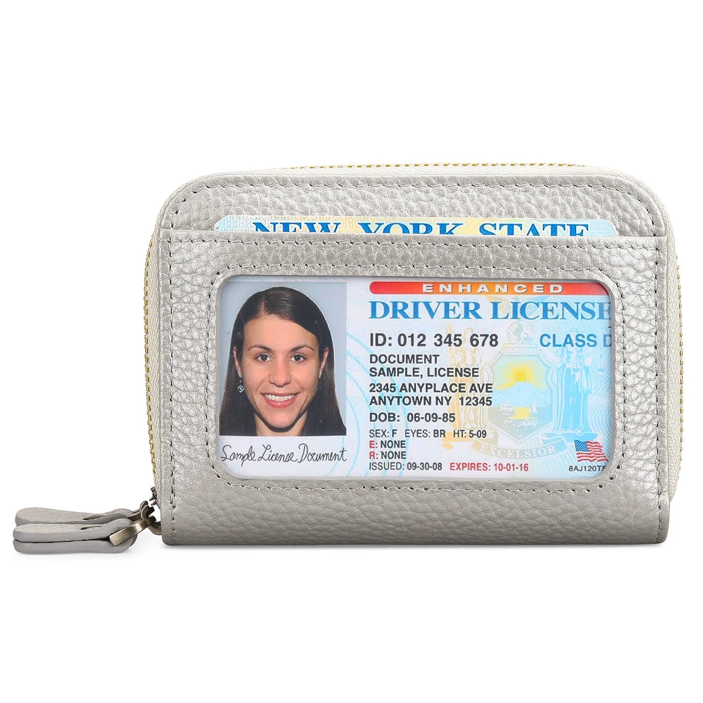 Genuine cowhide leather expanding card holder wallet with zipper closure in multiple colour options