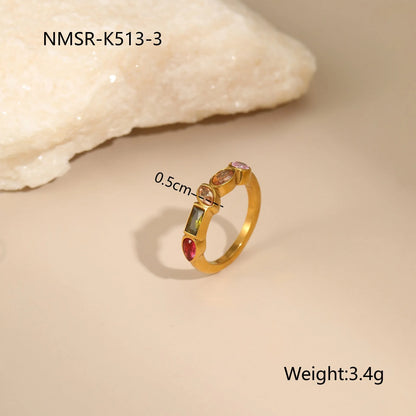 Geometric zircon jewellery set with gold-plated necklace, ring and earrings on stainless steel chain
