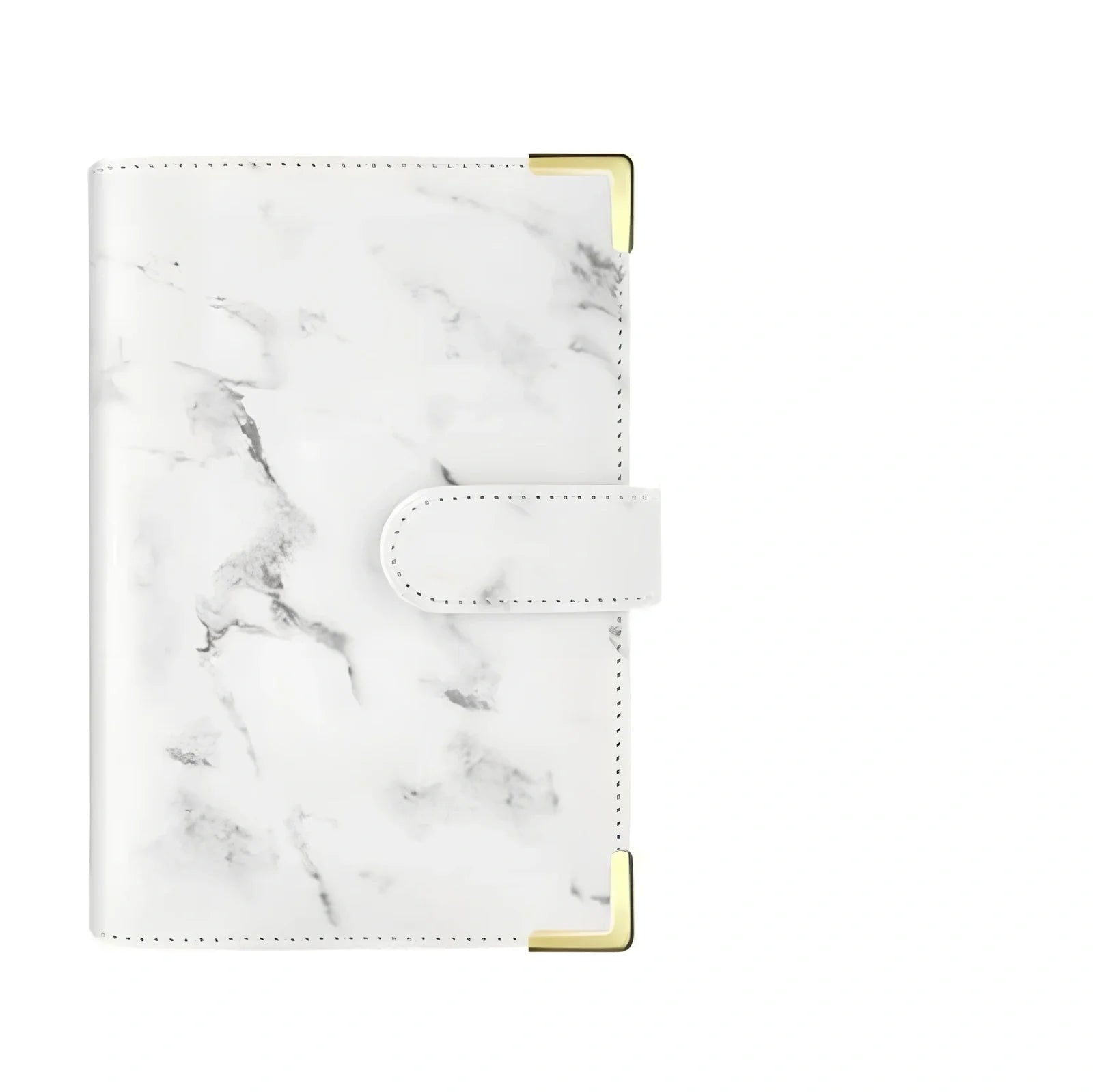 A6 leather PU binder journal open showing colour budget sheets and zip pockets with spiral binding