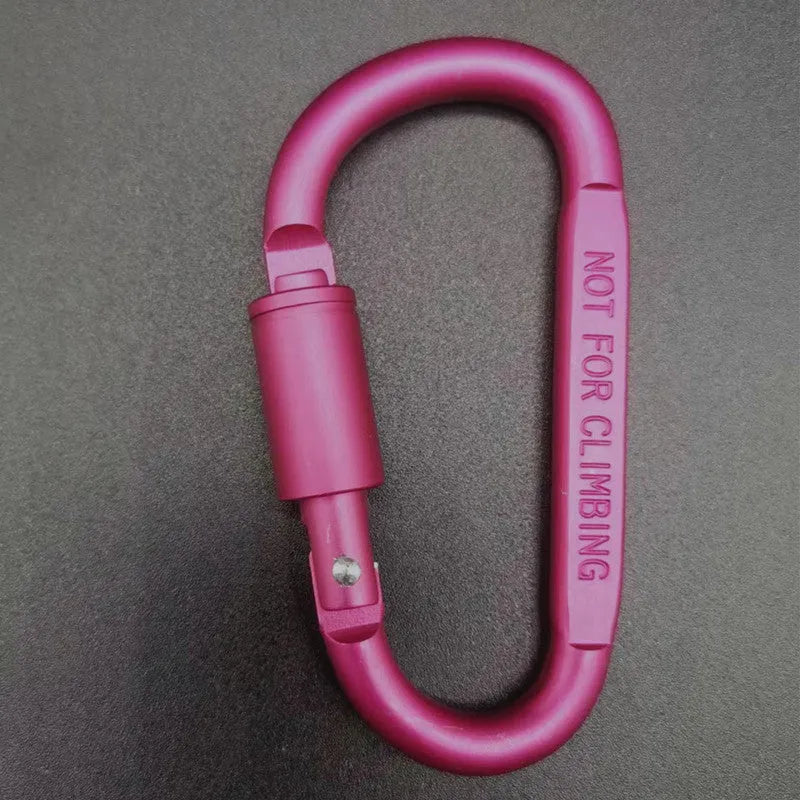 D-type aluminium climbing carabiner with screw-lock gate in bright black colour, 8cm flat design
