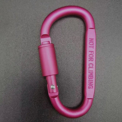 D-type aluminium climbing carabiner with screw-lock gate in bright black colour, 8cm flat design