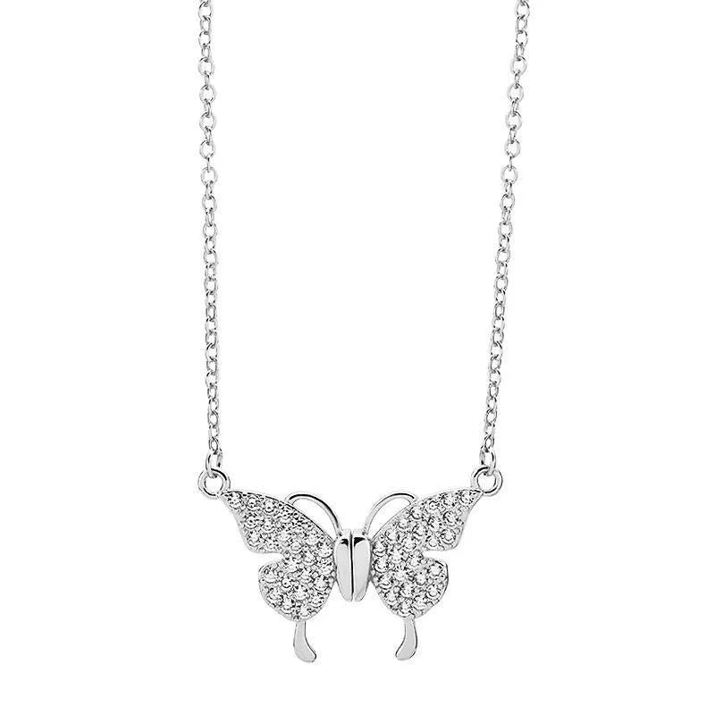 Gold titanium steel clavicle chain necklace with a magnetic butterfly pendant on a twisted chain.