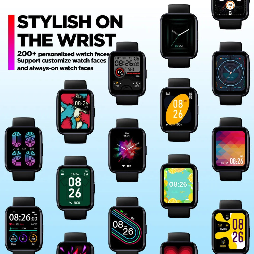 Black GPS sports smart watch with 1.78-inch LCD display and rubber wrist strap showing health metrics