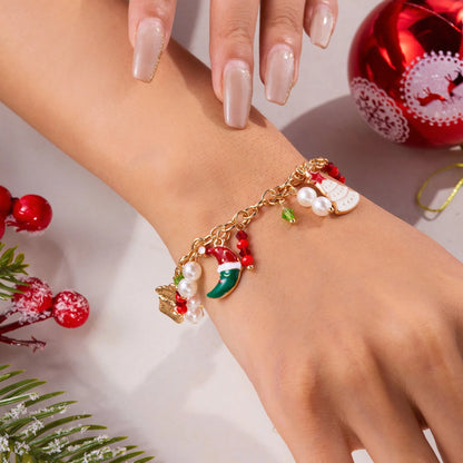 Personalized Christmas Bracelet with Santa Claus Pendant - Festive Holiday Jewelry