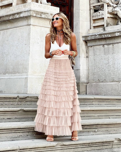 Layered Ruffles Cake Skirt in mesh fabric for summer wear