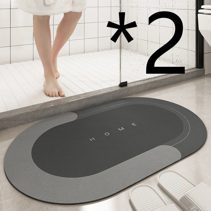 Plush bath mat with rectangle or oval design in various colors and sizes for bathrooms with sliding doors