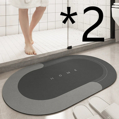 Plush bath mat with rectangle or oval design in various colors and sizes for bathrooms with sliding doors