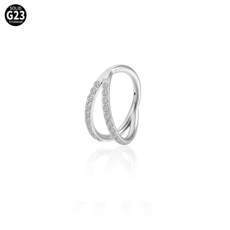 G23 titanium alloy nose ring with diamond-treated surface in gold or steel colour, showing precise gauge measurements