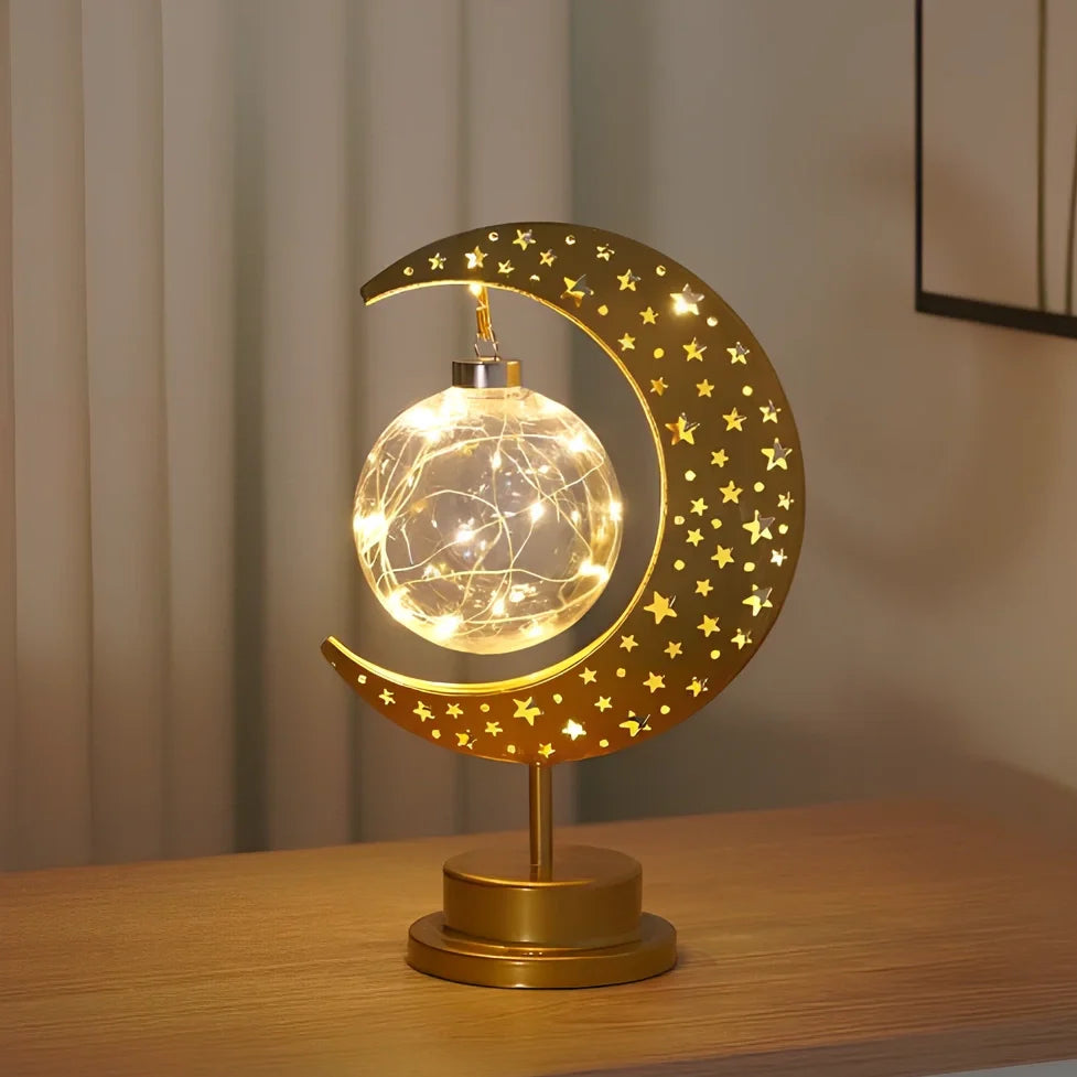 LED modelling lamp with iron shell, 13x14x28cm dimensions, multiple decorative styles including moon and star designs