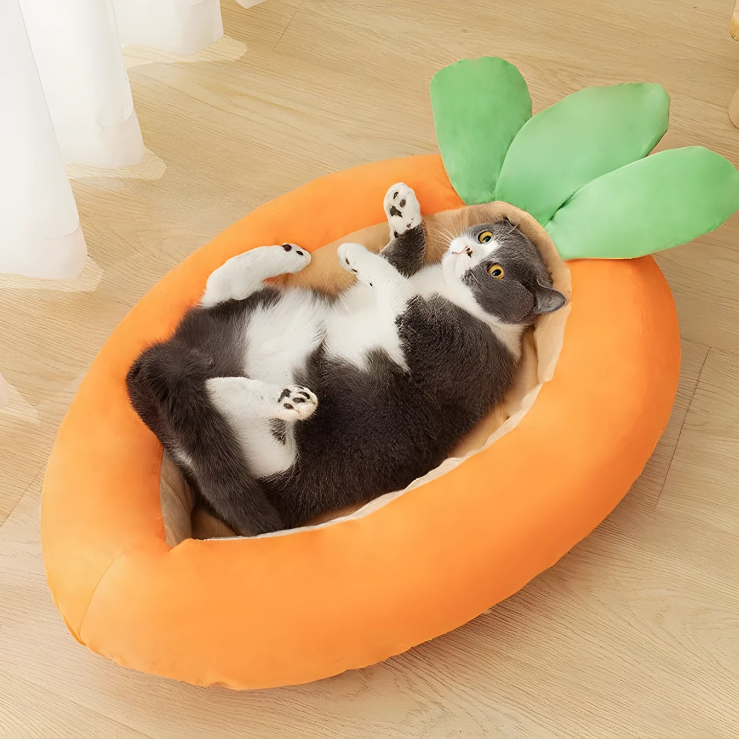Carrot-patterned double-sided dog mattress with removable washable cloth cover in medium or large size