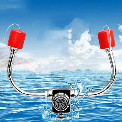 Versatile wall-mounted emergency eyewash station with dual spray heads for comprehensive eye coverage and hands-free 360-degree rotation