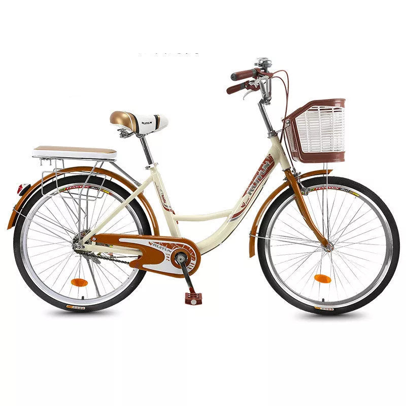 Adult lightweight commuter bicycle with high carbon steel frame in various colors and sizes