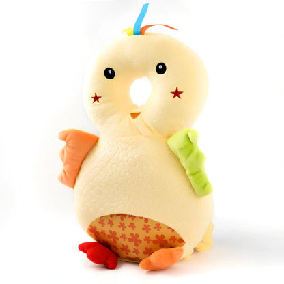 Toddler head protection pad with animal character design showing 33cm by 19cm dimensions