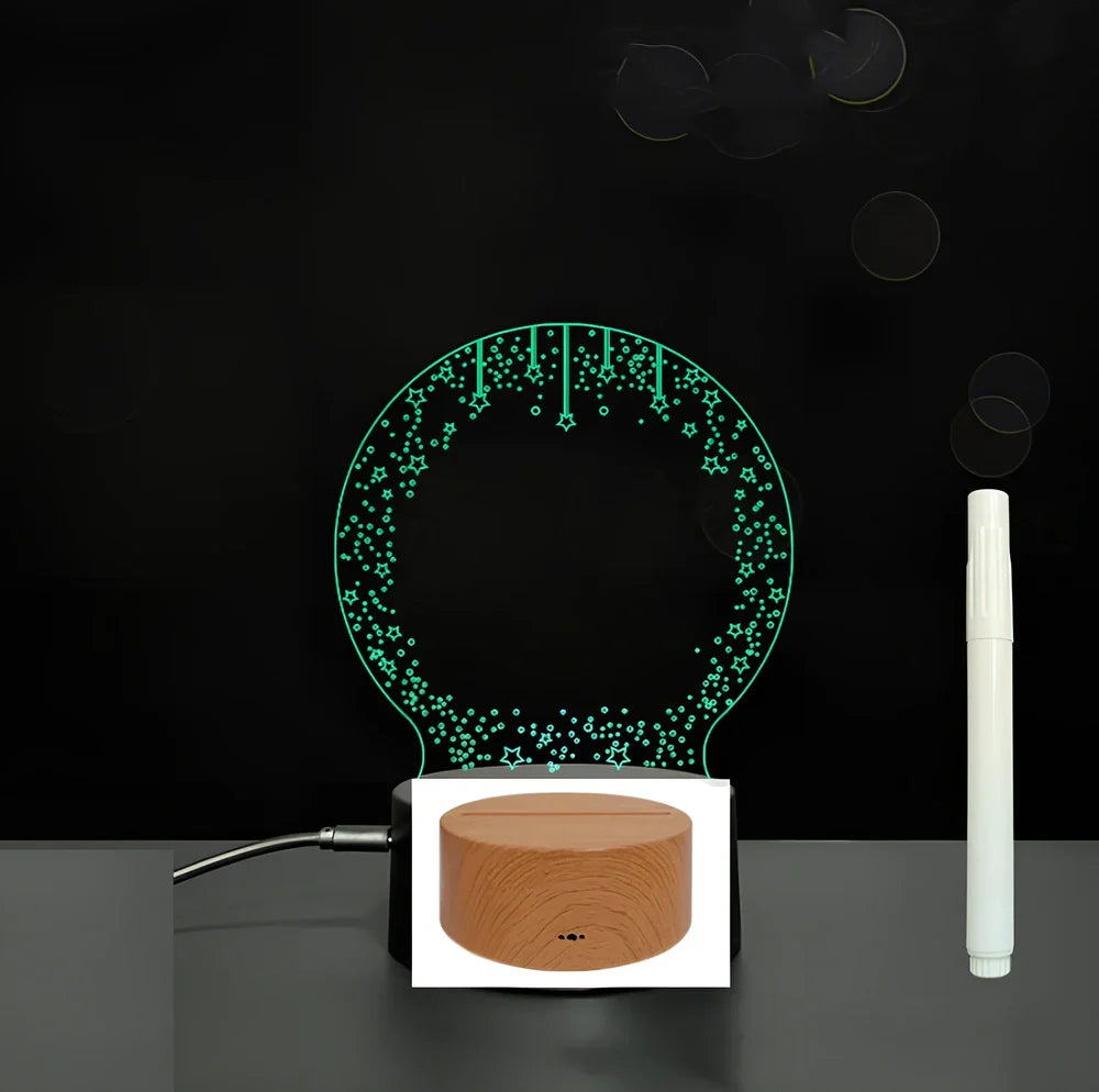 3D acrylic LED message board with touch controls showing illuminated writing on 3.5mm thick surface