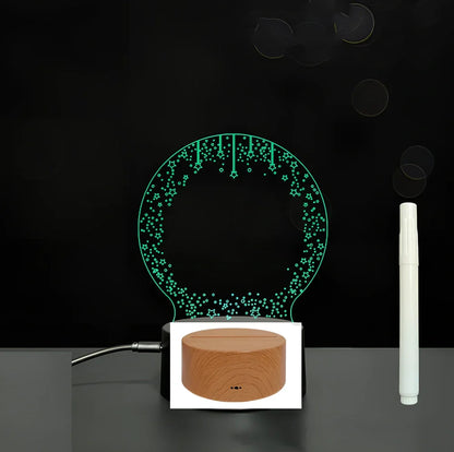 3D acrylic LED message board with touch controls showing illuminated writing on 3.5mm thick surface