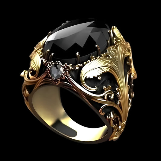 Men's geometric pattern wide face silver ring with imitation ink colour gems and moonstone elements