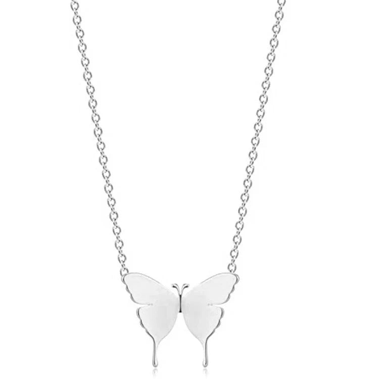 Elegant stainless steel butterfly pendant necklace in gold, silver, or rose gold finishes