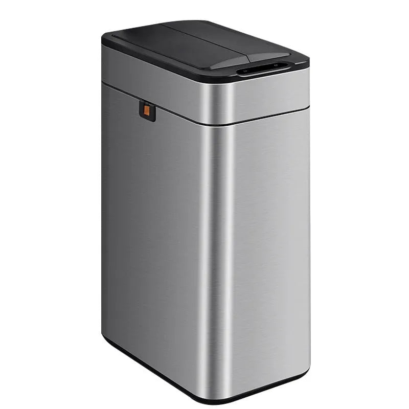 Inductive ashbin smart trash can with automatic lid, stainless steel construction, and square bucket shape