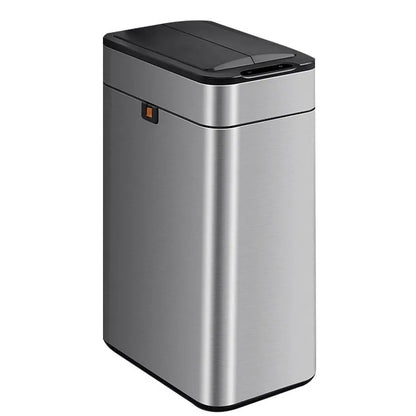 Inductive ashbin smart trash can with automatic lid, stainless steel construction, and square bucket shape