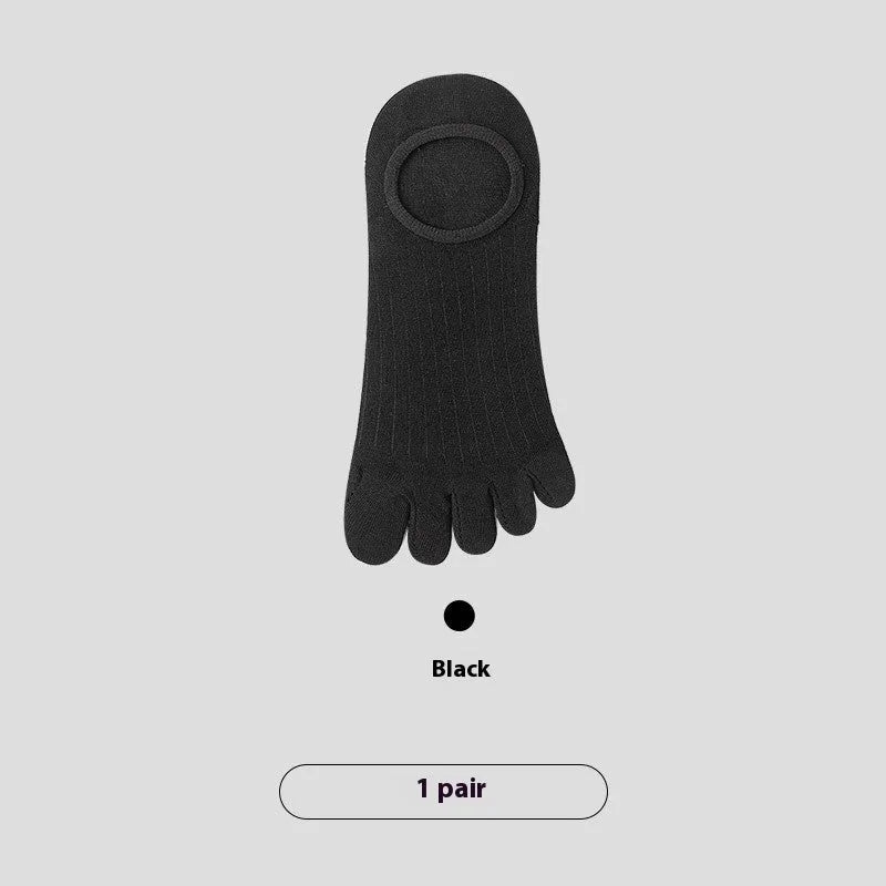 Men's five-finger invisible socks in modal fabric, shown in assorted colours including black, grey, and khaki.