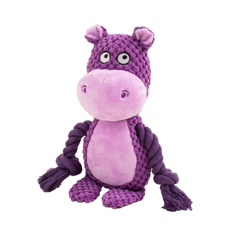 Plush dog rope toy in animal design for interactive tug-of-war play