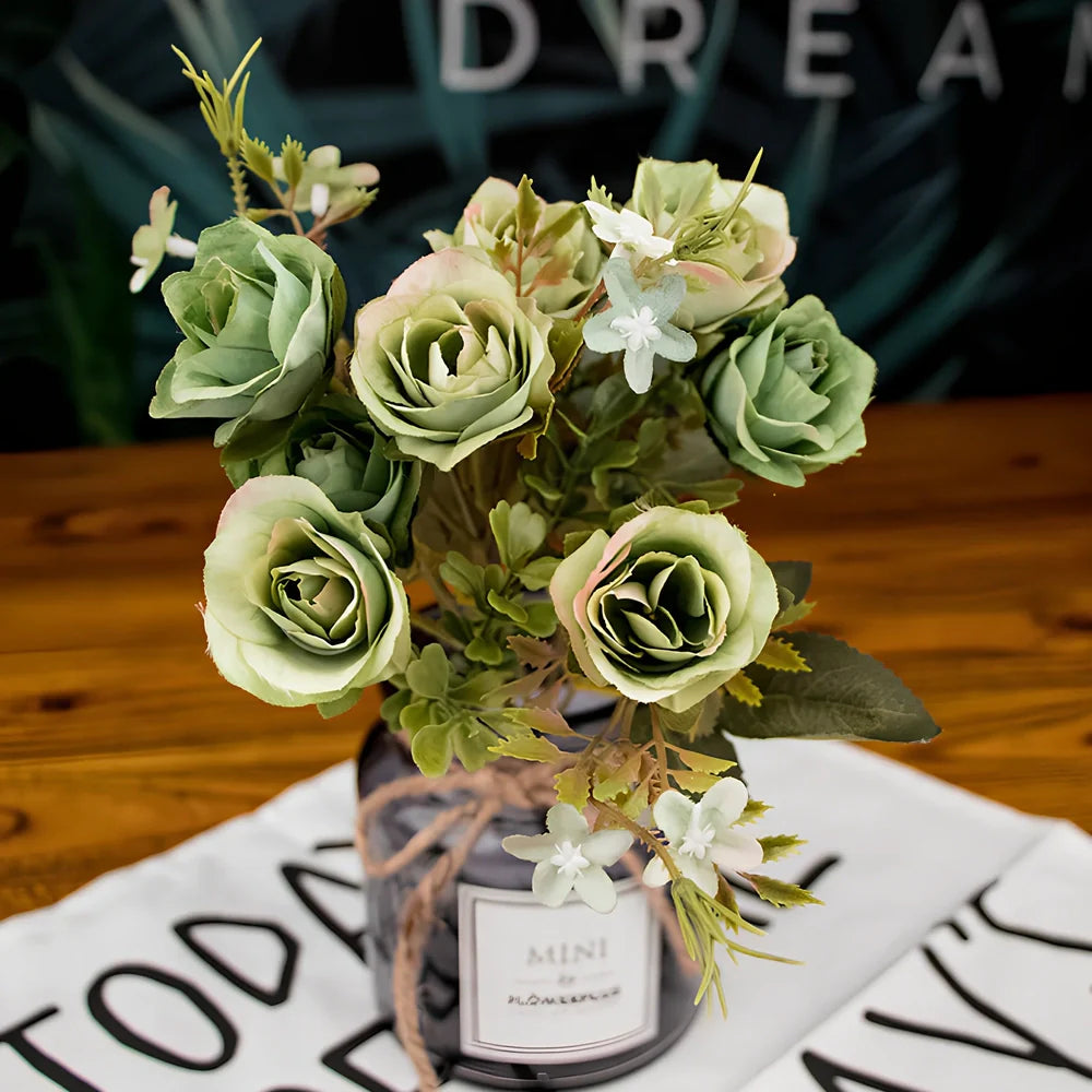 Artificial silk flower bouquet in seven colours with semi-manual construction