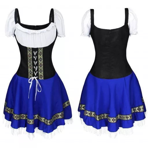 Halloween Maid Uniform Barmaid Dress in polyester with ribbon accessory