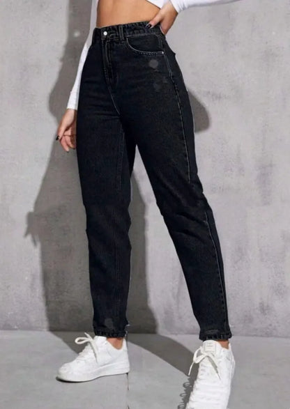 Women's ripped washed skinny jeans in cotton denim with medium stretch, high or mid waist, light blue to dark blue, S to 2XL.