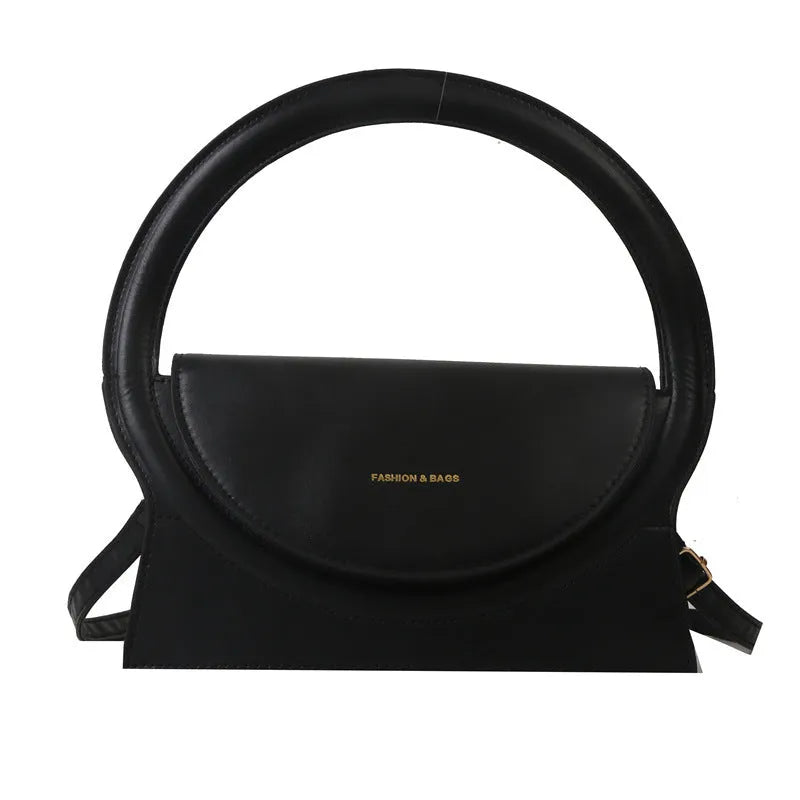 Simple square messenger bag in PU leather with a shoulder strap, shown in various colours.