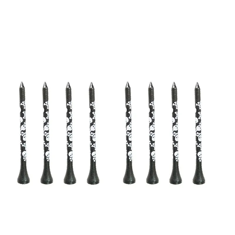 Black bamboo golf dowel pins with skull print in 70mm and 83mm sizes