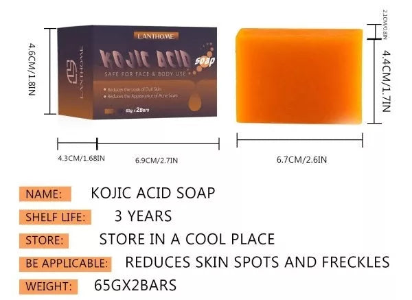 Kojic Acid Soap for skin brightening and freckle reduction, 65g x 2 bars