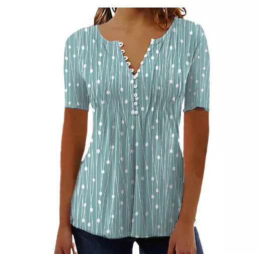 V-neck long sleeve blouse in striped or plaid design, available in multiple colors