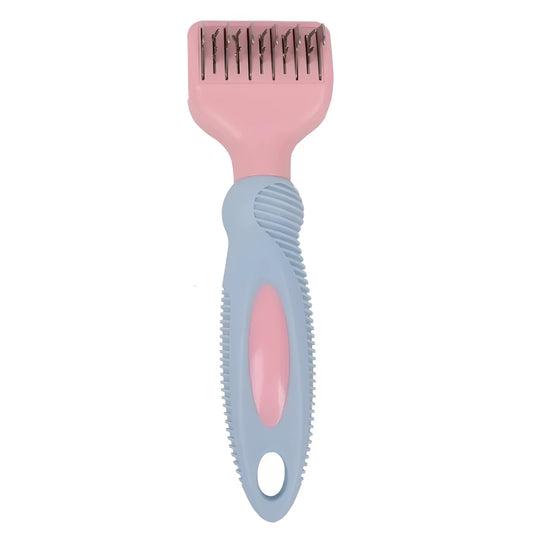 Stainless steel pet grooming comb with knot knife in pink or purple colour options