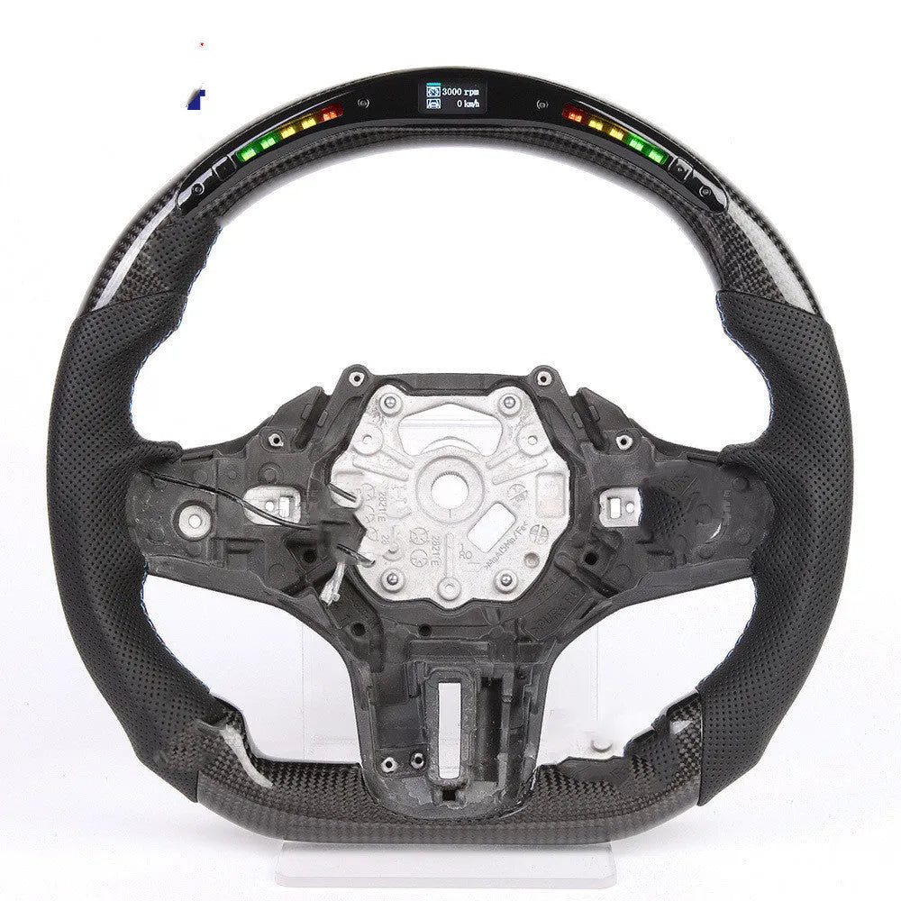Black carbon fibre LED sports steering wheel for BMW X3 and X5 with heating function