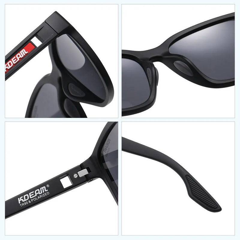 Outdoor sports sunglasses with metal hinge construction featuring UV protection TAC lenses, retro style design suitable for general use in fishing, travel, and sunny conditions, available in five colour options and box or no-box packaging choices