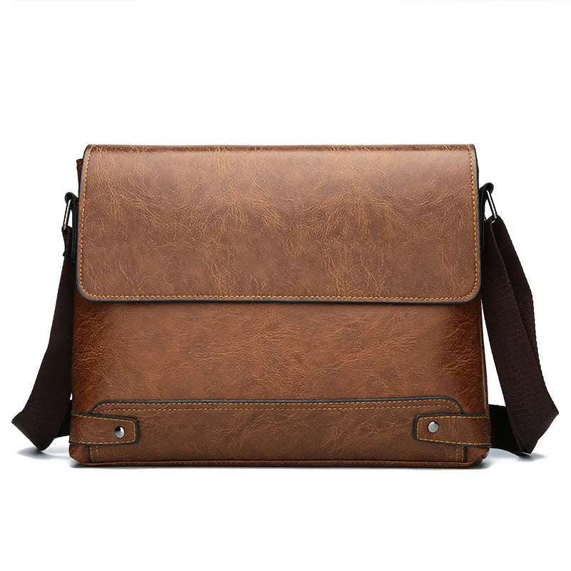 Men's PU crossbody shoulder bag in black, dark brown or khaki for business travel and commuting
