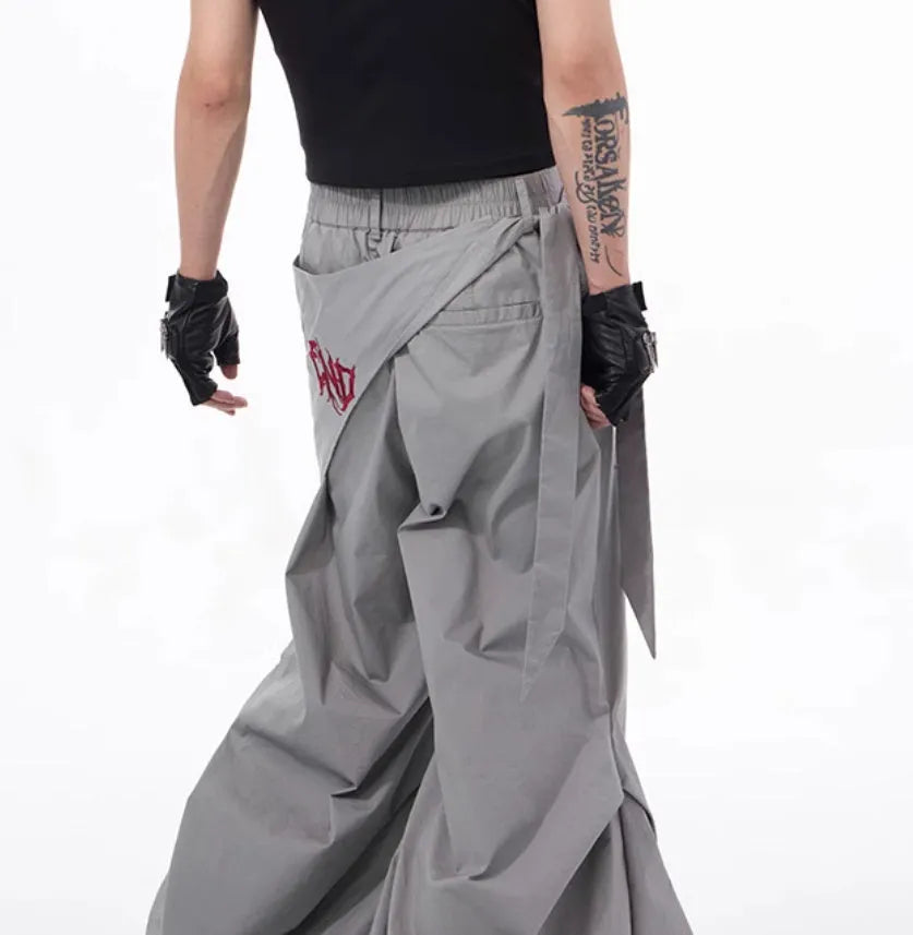 Korean style wide-leg trousers for boys in black or grey solid colour