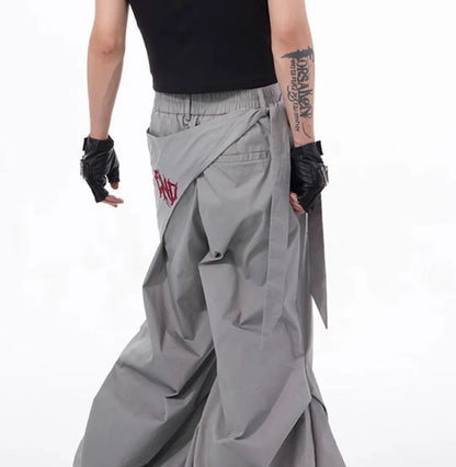 Korean style wide-leg trousers for boys in black or grey solid colour