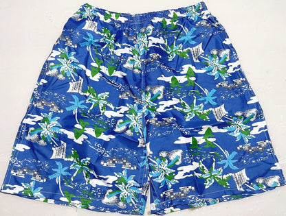 Men's floral printed swimming trunks in polyester fabric showing multiple pattern options for beach and pool use