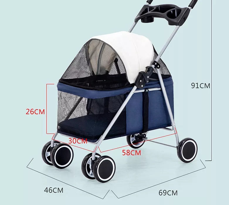 Lightweight folding pet stroller for cats, dogs, and rabbits in multiple colors