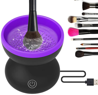 Premium electric makeup brush cleaner with silicone-lined cleaning chamber and USB charging for spotless brushes and flawless makeup application