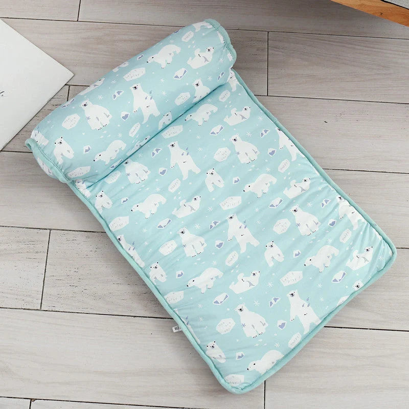 Summer Ice Silk Cool Pet Pad in various colors and sizes for pet heat relief