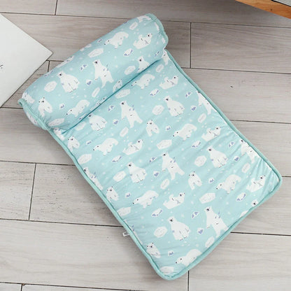 Summer Ice Silk Cool Pet Pad in various colors and sizes for pet heat relief