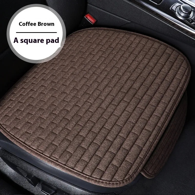 Linen car seat cushion three-piece protective pad with ventilation and sponge filler in black, black and red, grey, brown, or beige