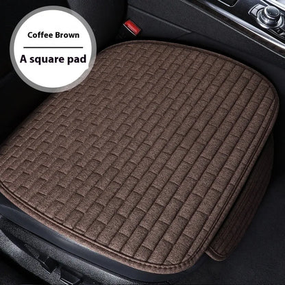 Linen car seat cushion three-piece protective pad with ventilation and sponge filler in black, black and red, grey, brown, or beige
