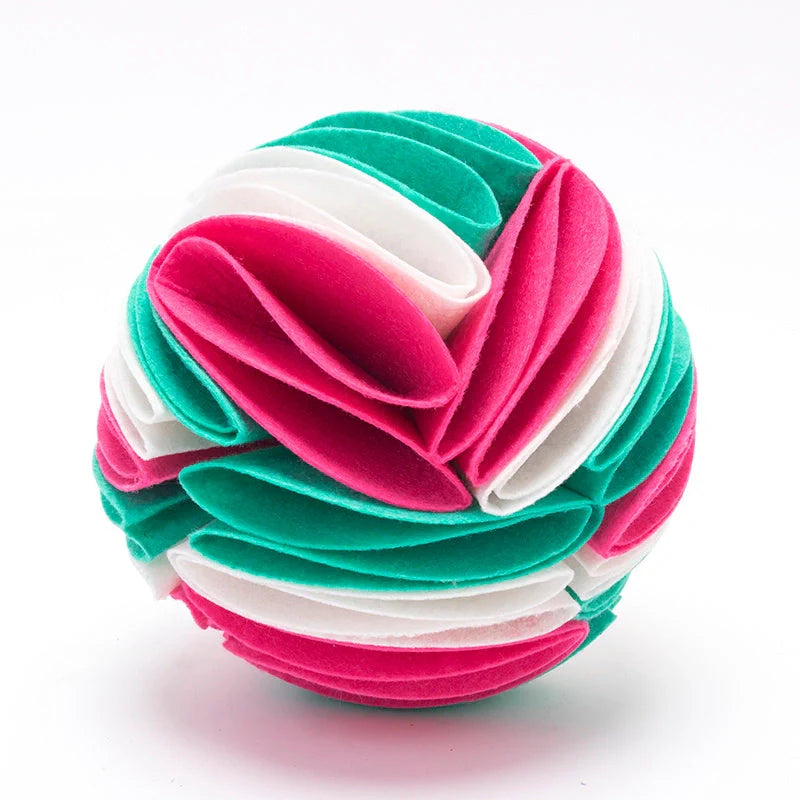 Foldable Dog Snuffle Ball Training Toy in various colors and sizes