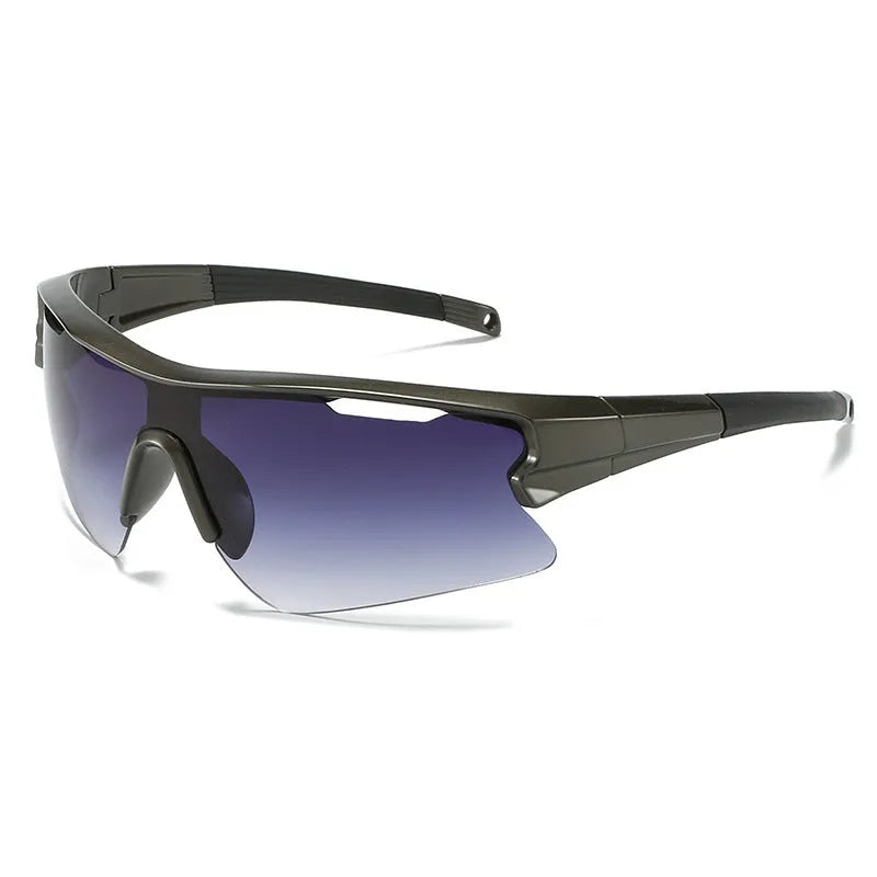 Windproof sports sunglasses with adjustable pads in black frame and grey lens for outdoor cycling