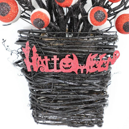 Halloween door hanging decoration with red eye bead flower basket design measuring 38x32x13cm