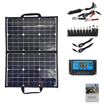 Black 40W single crystal solar folding bag folded to 425x285x8mm for portable outdoor charging